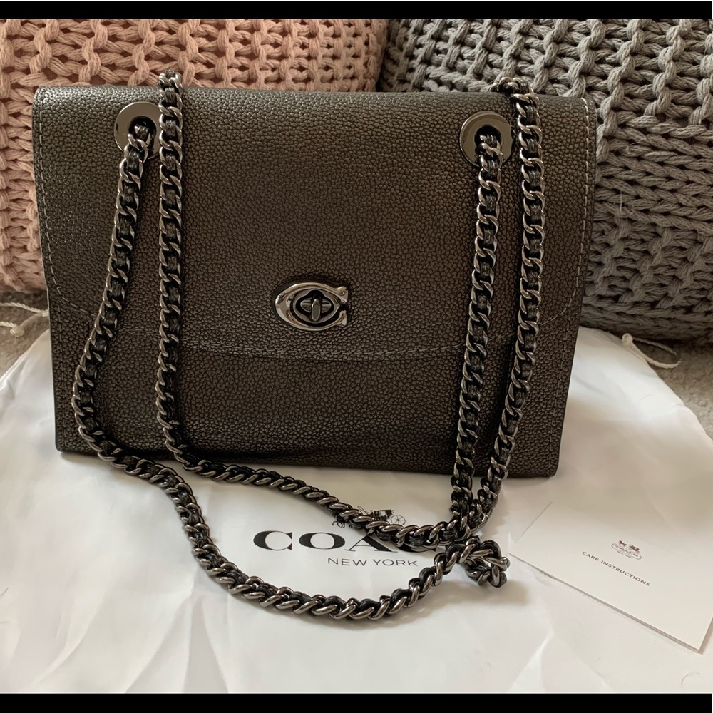 EUC Coach Parker Shoulder Bag Gunmetal Leather